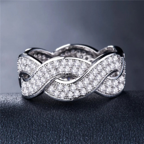 🎁Wave Crystal Zircon Romantic Iced Out Silver Plated Diamond UNVN12359 - Picture 3 of 3